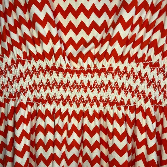 Kate Spade Leora Chevron Pink‎ Coral Stripe Cotton Smocked Dress Size Small - Picture 4 of 7